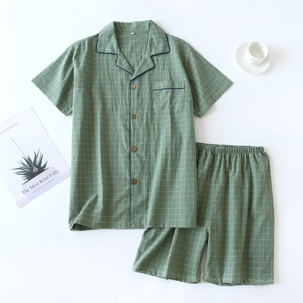 Pyjama Homme Coton à Carreaux été - Vert / M