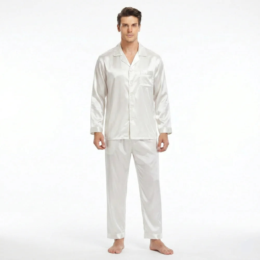 Pyjama Homme en Satin de Soie - Blanc / S