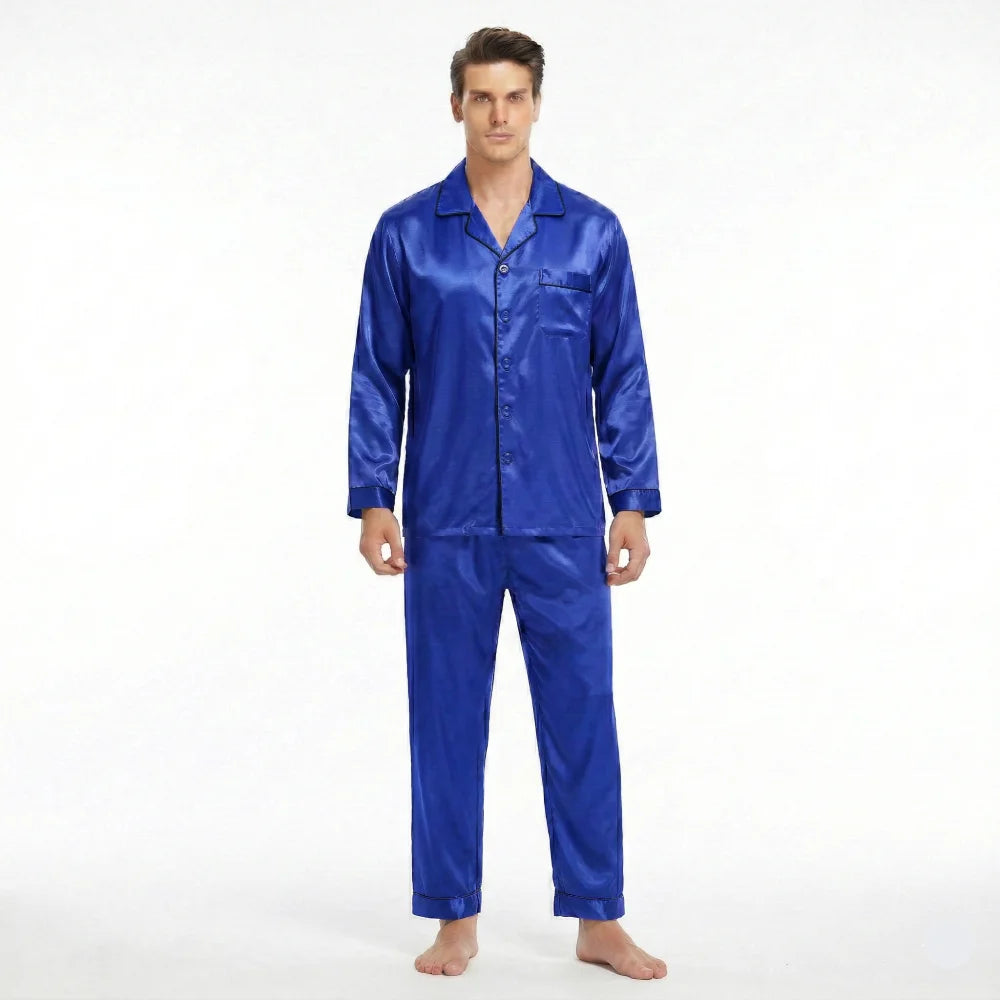 Pyjama Homme en Satin de Soie - Bleu / S