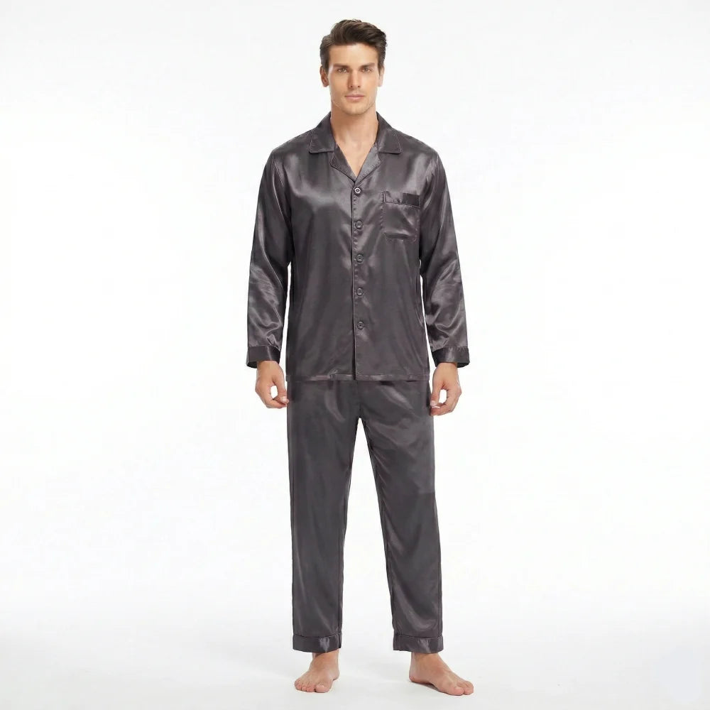 Pyjama Homme en Satin de Soie - Gris / S