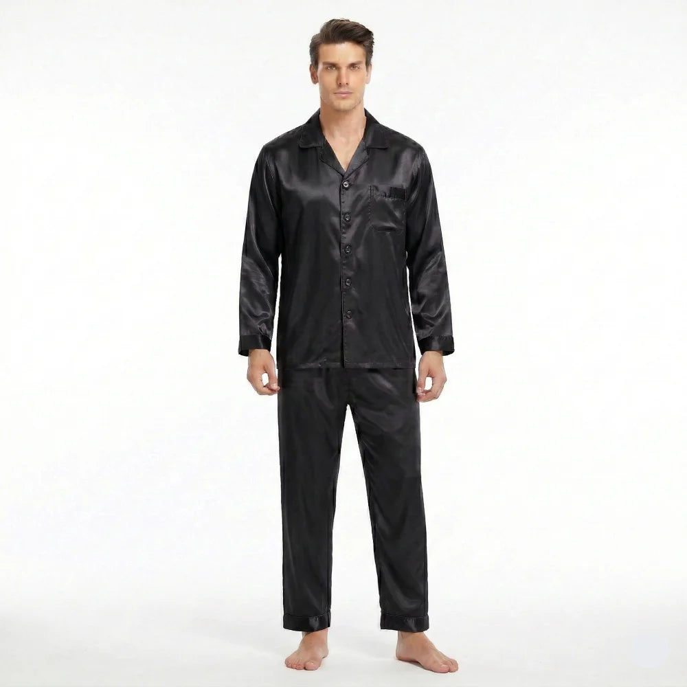 Pyjama Homme en Satin de Soie - Noir / S