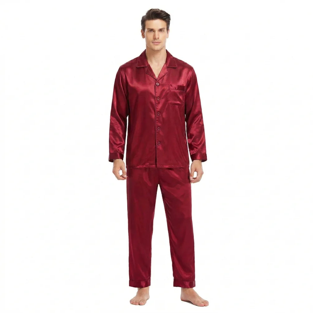 Pyjama Homme en Satin de Soie - Rouge / S