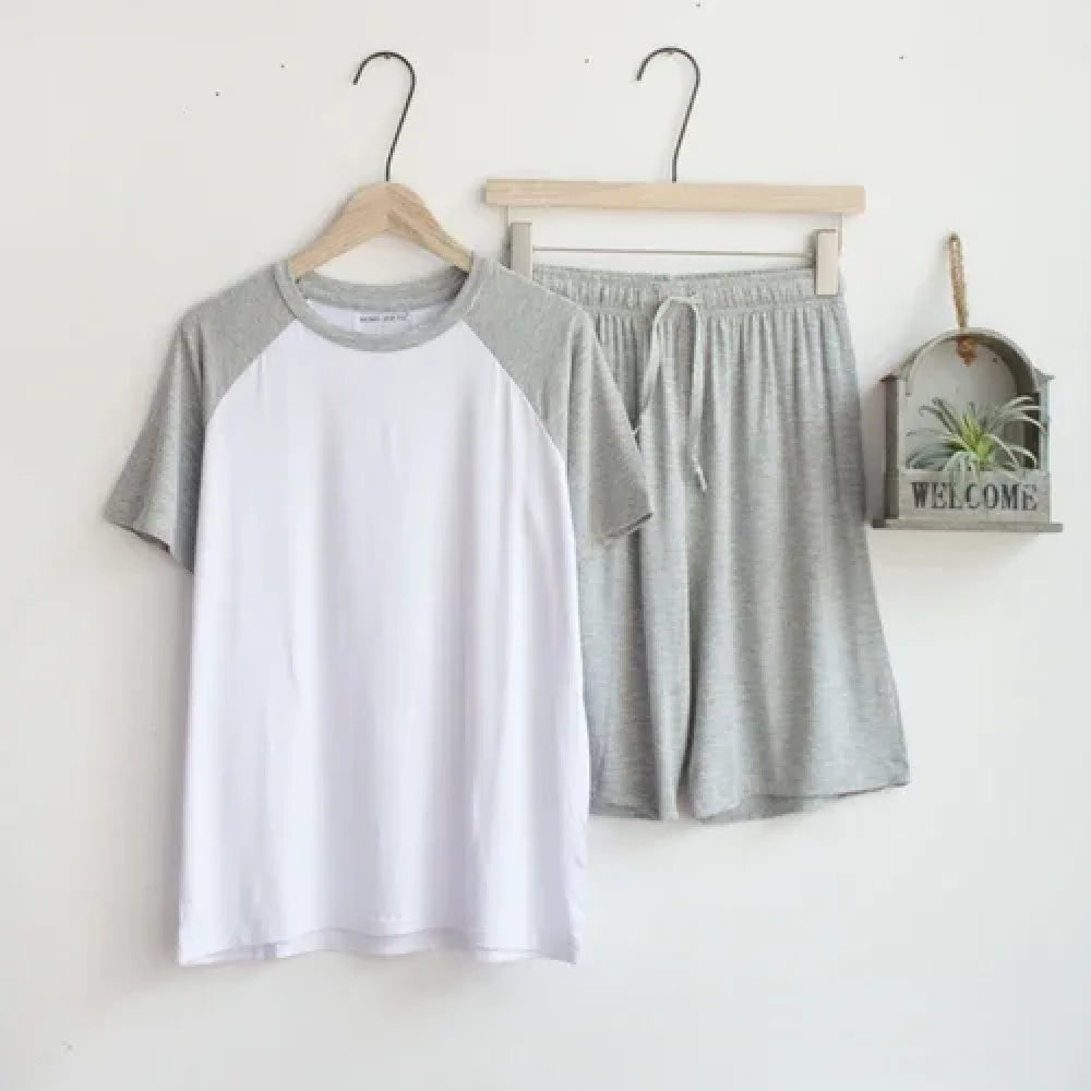 Pyjama Homme Ensemble d’Été Coton - Blanc/Gris / S