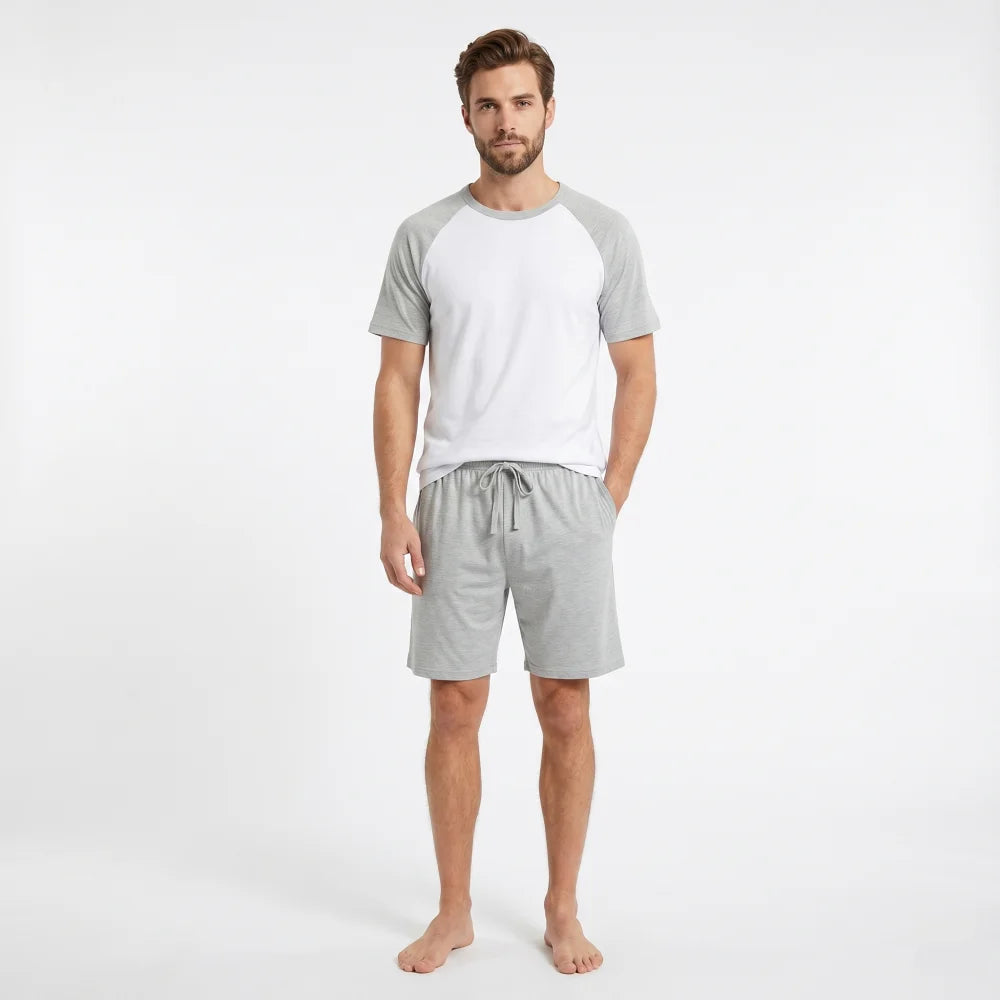 Pyjama Homme Ensemble d’Été Coton - Blanc/Gris / S
