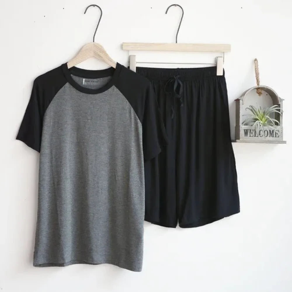 Pyjama Homme Ensemble d’Été Coton - Gris/Noir / S