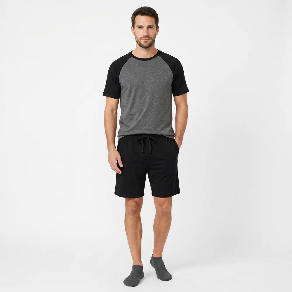 Pyjama Homme Ensemble d’Été Coton - Gris/Noir / S