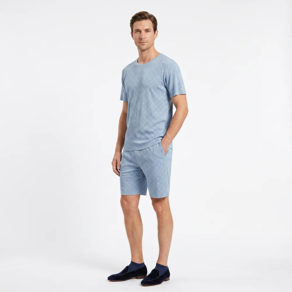 Pyjama Homme Été ensemble à carreaux - Bleu clair / L