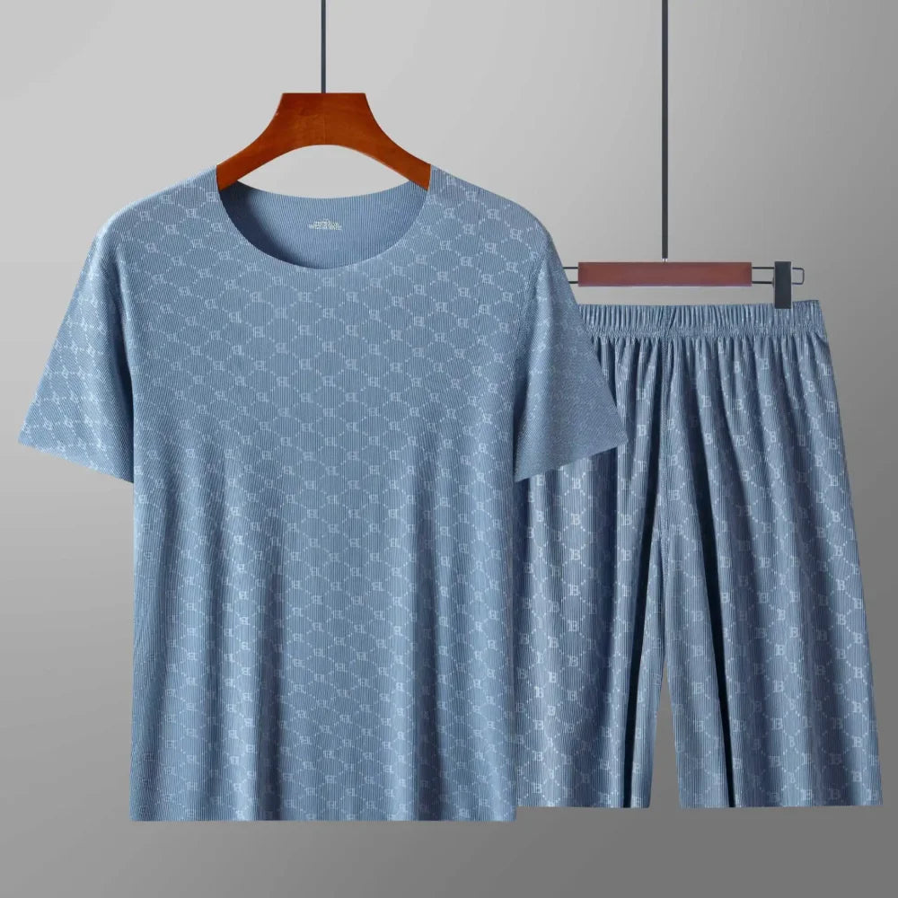 Pyjama Homme Été ensemble à carreaux - Bleu clair / L