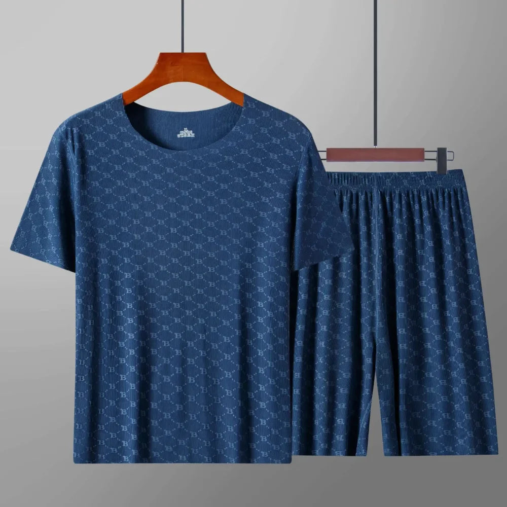 Pyjama Homme Été ensemble à carreaux - Bleu foncé / L