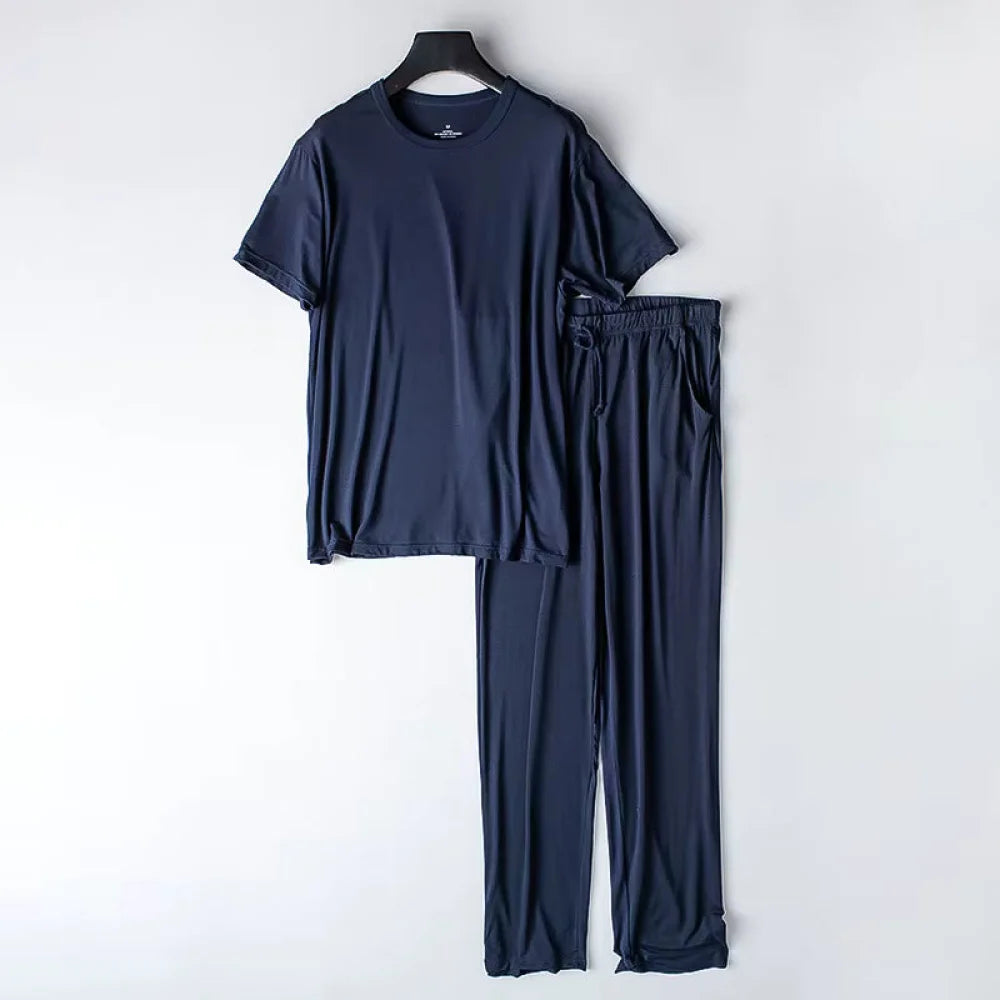 Pyjama Homme Été Ensemble avec t-shirt & pantalon - Bleu foncé / M
