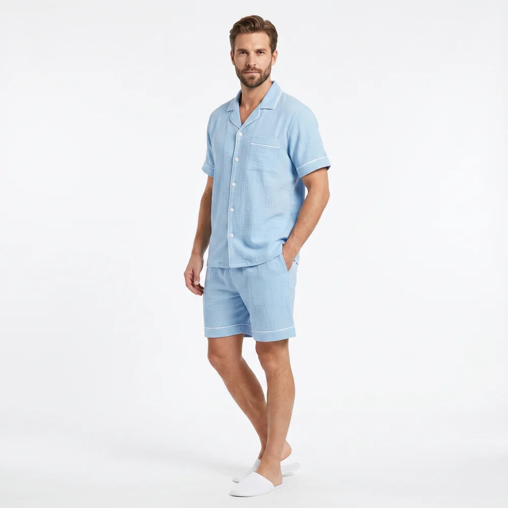 Pyjama Homme Été Ensemble - Bleu clair / L