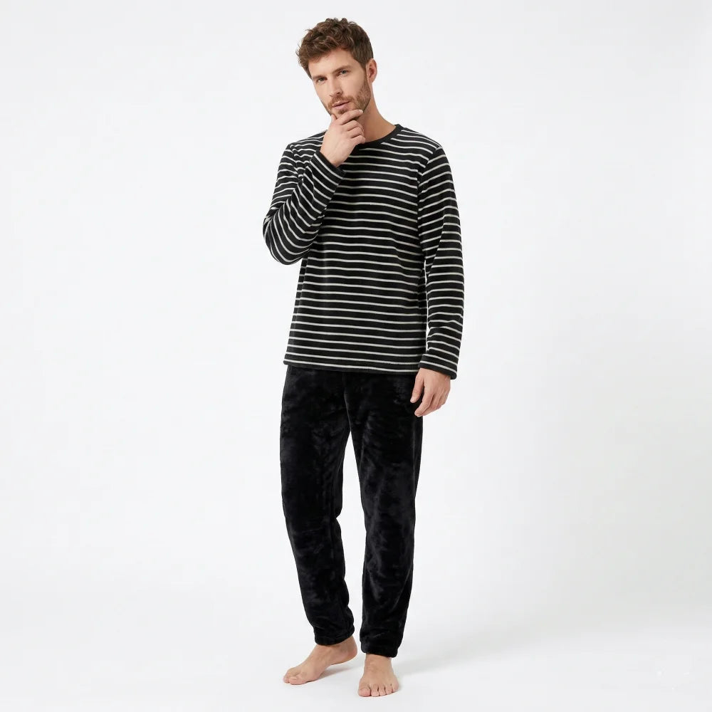 Pyjama Homme Flanelle rayé - Noir / L