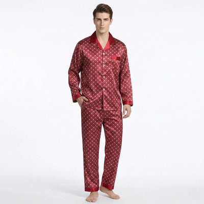 Pyjama Homme Satin à Carreaux rouge