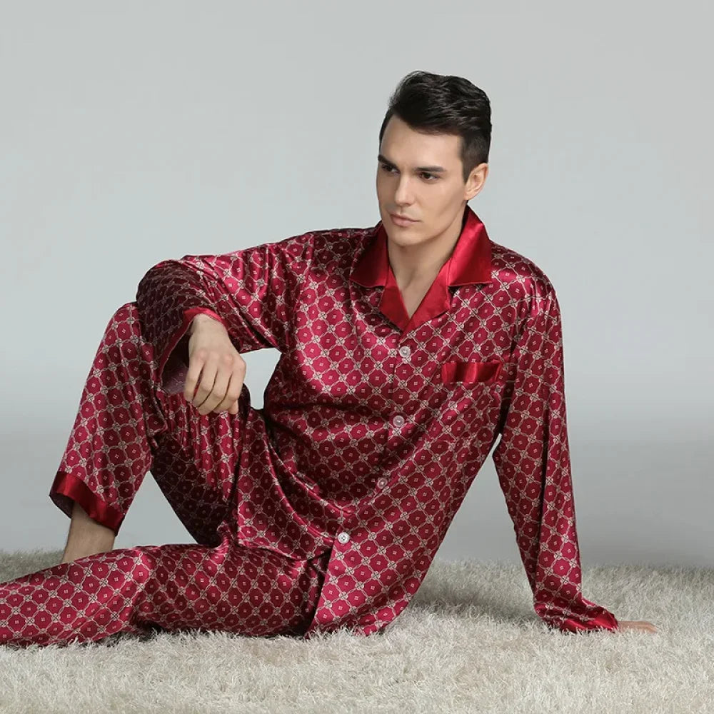 Pyjama Homme Satin à Carreaux rouge - L