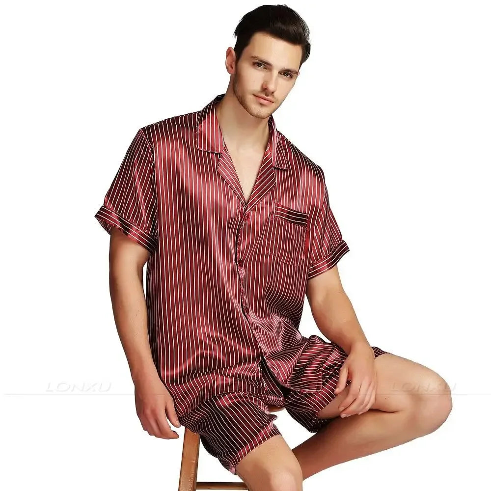 Pyjama Homme Satin de Soie rayé - Rouge / S