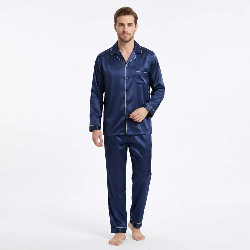 Pyjama Homme Satin Uni - Bleu / M