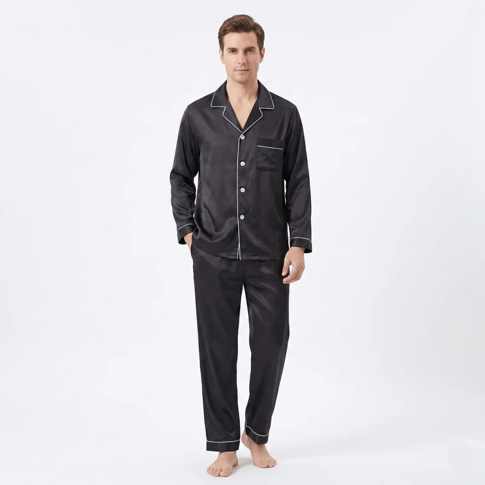 Pyjama Homme Satin Uni - Noir / M