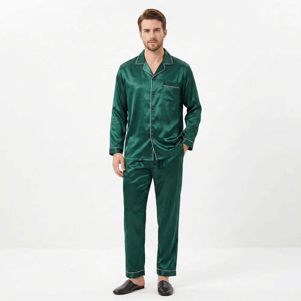 Pyjama Homme Satin Uni - Vert / M