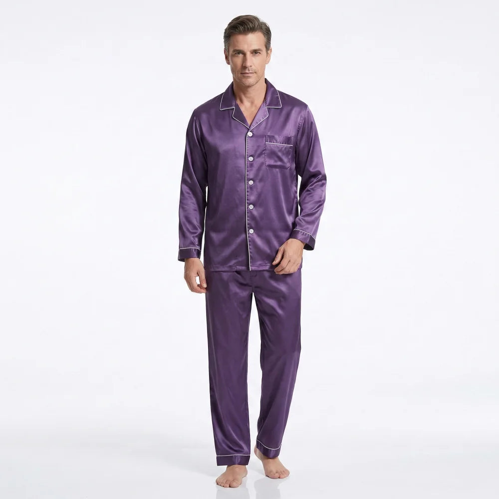 Pyjama Homme Satin Uni - Violet / M