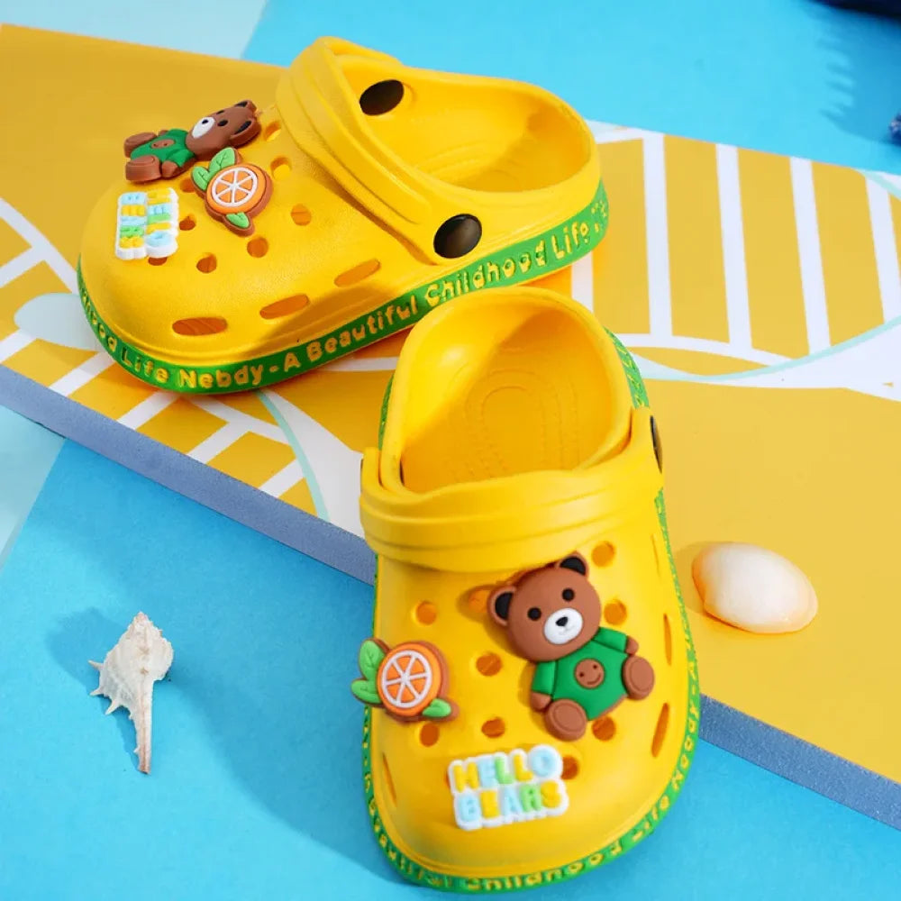 Summer Kids Slippers Cute Cartoon Hole Shoes Closed Toe Soft Sole Non Slip Indoor Baby Sandals Slippers For Boys Girls