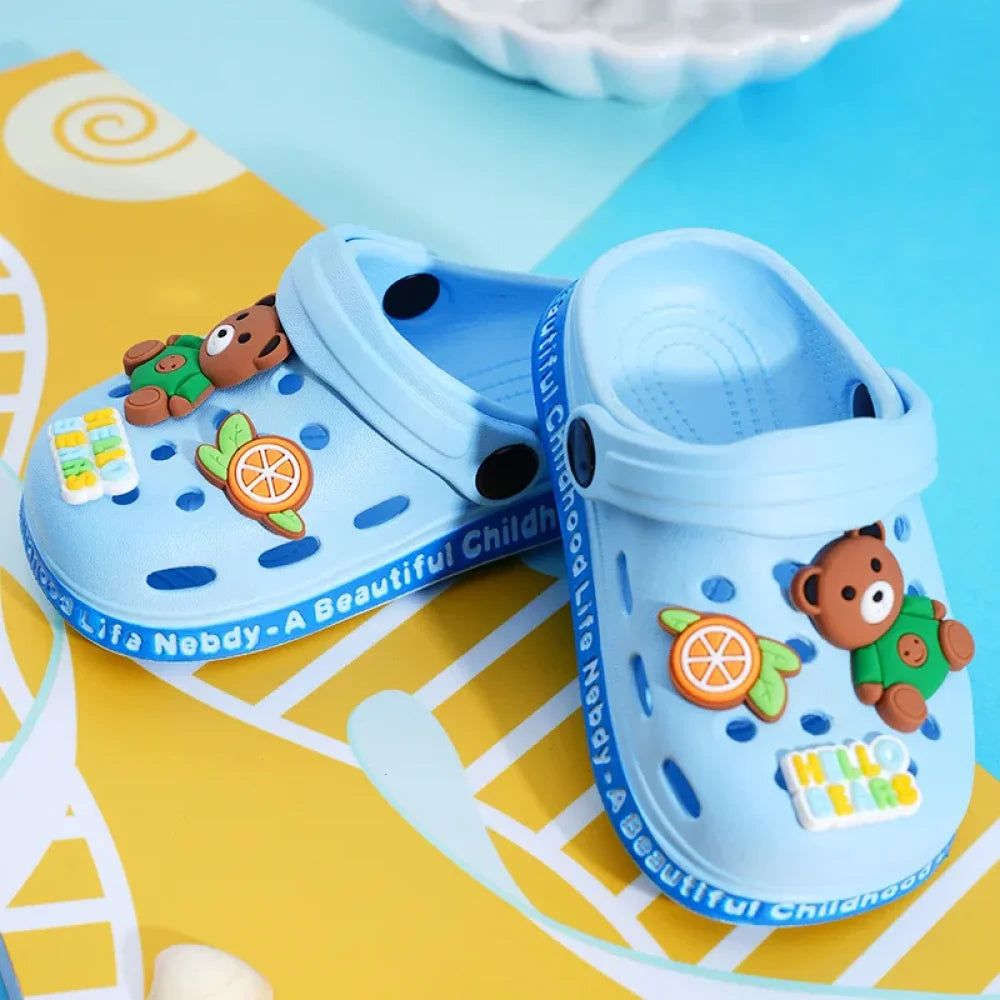 Summer Kids Slippers Cute Cartoon Hole Shoes Closed Toe Soft Sole Non Slip Indoor Baby Sandals Slippers For Boys Girls