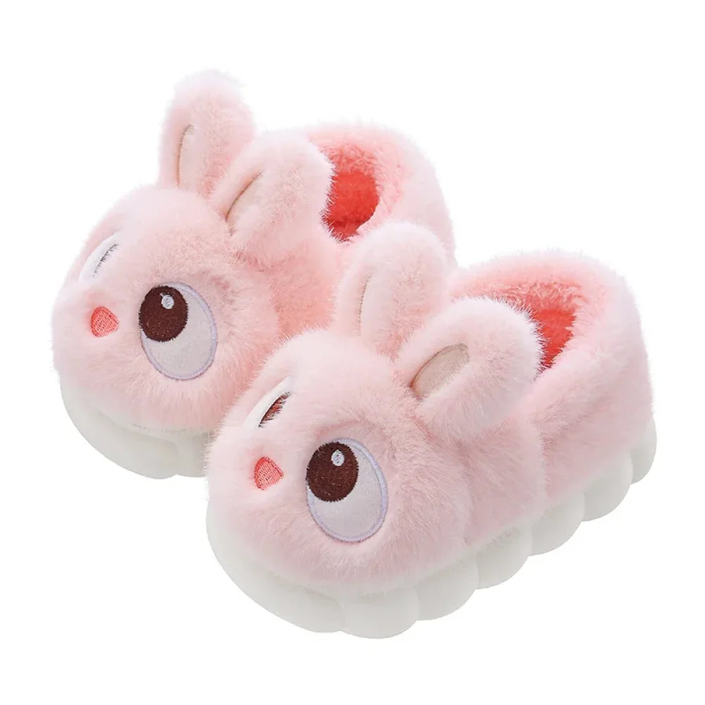 Winter Children’s Cotton Shoes 2025 New Cute Rabbits Warm Plush Girls’ Slippers Faux Fur Anti Slip Flat Boys’ Home